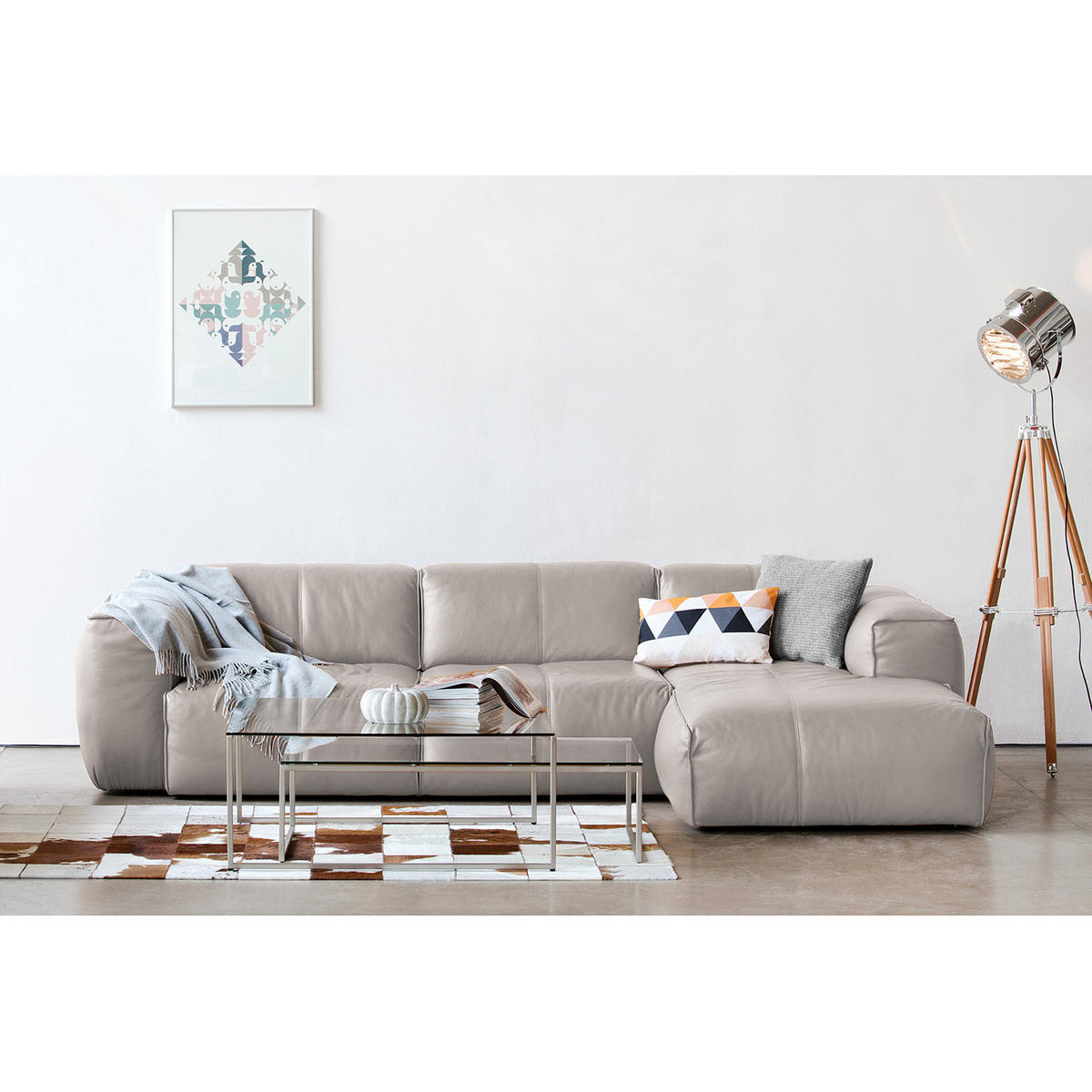 3-SITZER ECKSOFA mit Longchair - Hellgrau/Schwarz, Leder/Kunststoff (317/173cm) - home24