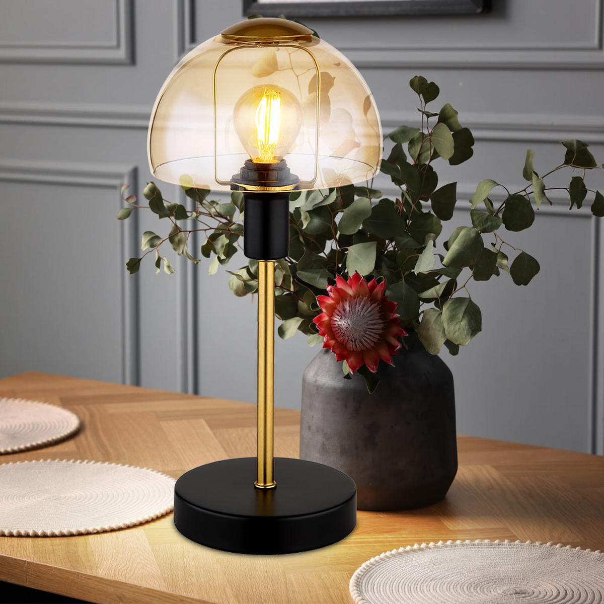 TISCHLEUCHTE KOKKINI Glas Gold Schwarz - Goldfarben, Glas (15/15/32cm) - Globo Lighting