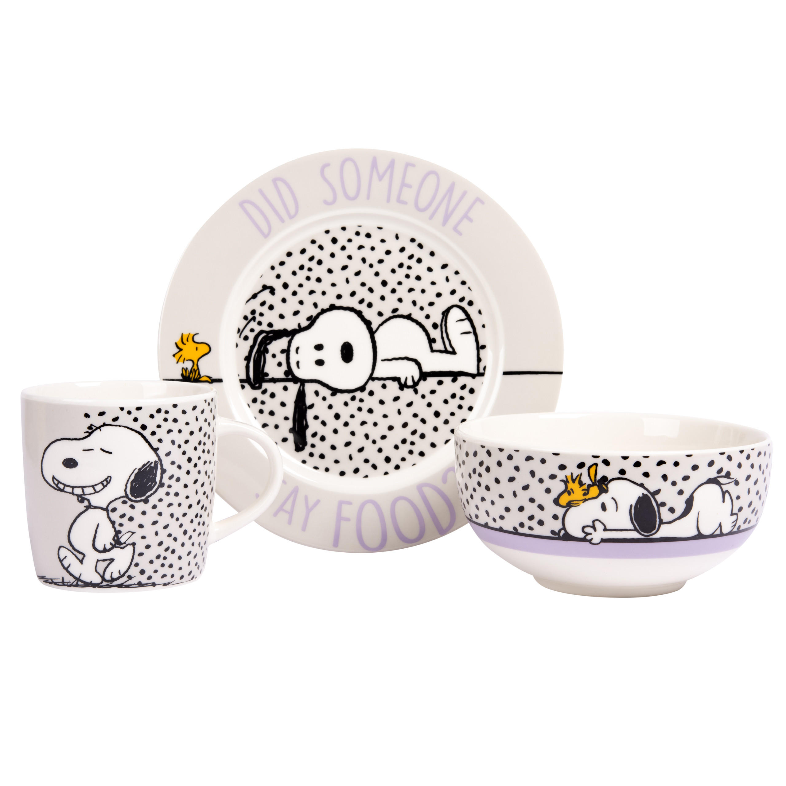 FRÜHSTÜCKSSET The Peanuts Snoopy Did someone say food! Weiß 3-teilig - Multicolor, Keramik (23.8/11.2/23.3cm) - United Labels