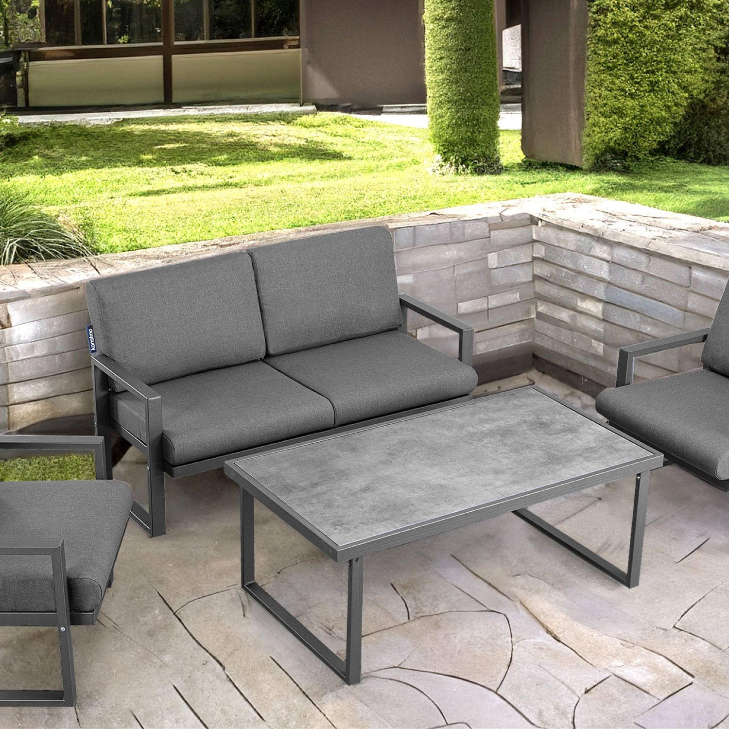 Thumbnail - Konsimo® Gartentisch, Anthrazit, Metall, Keramik, 118x45x65 cm, Hergestellt in Europa, Gartenmöbel, Gartentische, Garten...