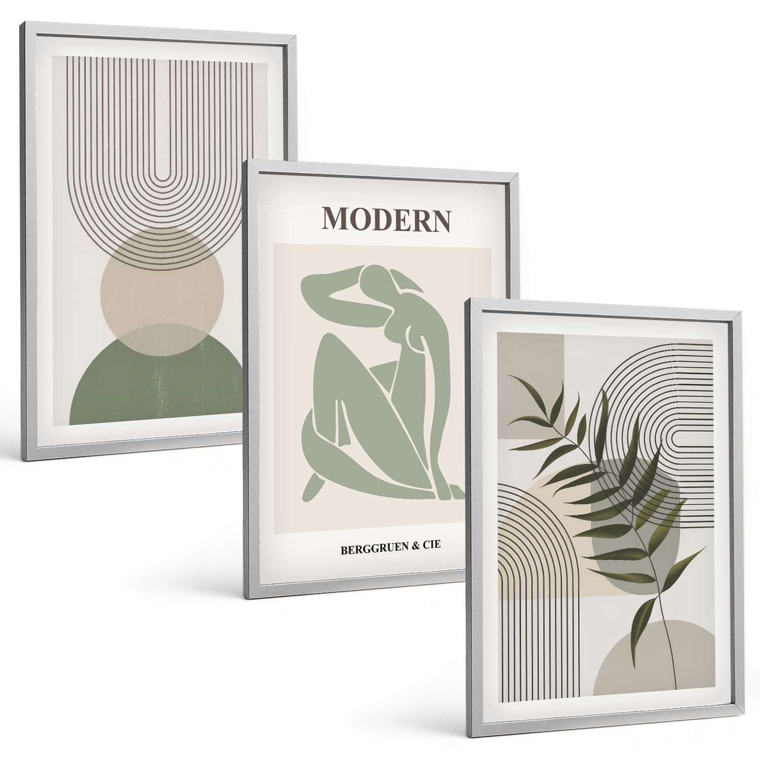 BILDER SET 3er Set - 40x60 cm Silberner Rahmen - Stilvolle Pflanzengrafiken - Silberfarben, Kunststoff (40/60cm) - TULUP