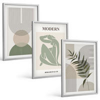 BILDER SET 3er Set - 40x60 cm Silberner Rahmen - Stilvolle Pflanzengrafiken - Silberfarben, Kunststoff (40/60cm) - TULUP