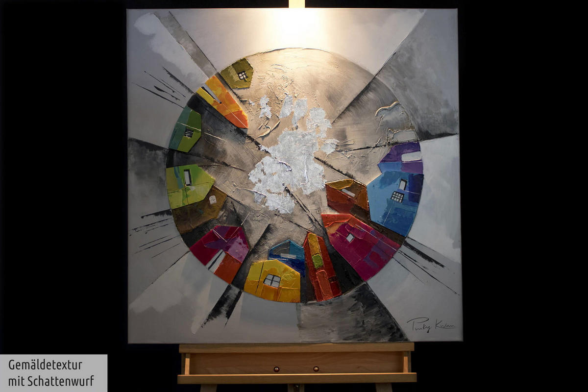 ÖLGEMÄLDE 80/80 cm - Silberfarben/Multicolor, Holz/Textil (1.6/80cm) - KUNSTLOFT