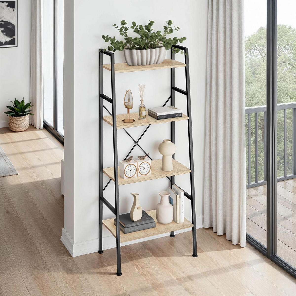 LEITERREGAL Liverpool,inklusive Kippschutz, 61,5 x 36,5 x 150 cm,Industrial Holz hell, Eiche Sonoma - Naturfarben, Holz (36.5/150/61.5cm) - tectake