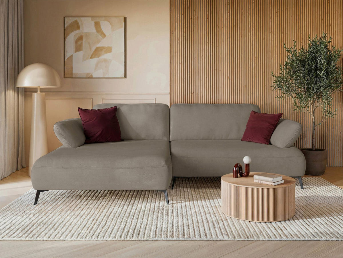 ECKSOFA Avolla Dunkelbeige links - Schwarz/Cappuccino, Textil/Metall (284/186cm) - Selsey