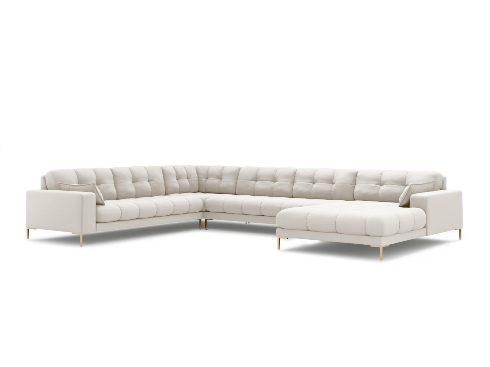 PANORAMASOFA links Mamaia aus strukturiertem Stoff leichtes beige 7 Sitzplätze - Creme, Textil (256/75/327cm) - Micadoni