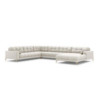 PANORAMASOFA links Mamaia aus strukturiertem Stoff leichtes beige 7 Sitzplätze - Creme, Textil (256/75/327cm) - Micadoni