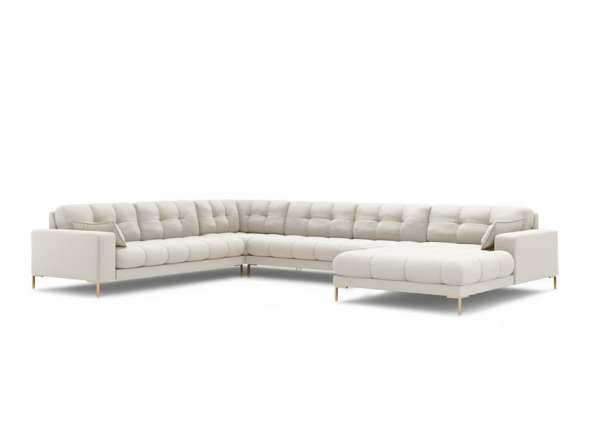 PANORAMASOFA links Mamaia aus strukturiertem Stoff leichtes beige 7 Sitzplätze - Creme, Textil (256/75/327cm) - Micadoni