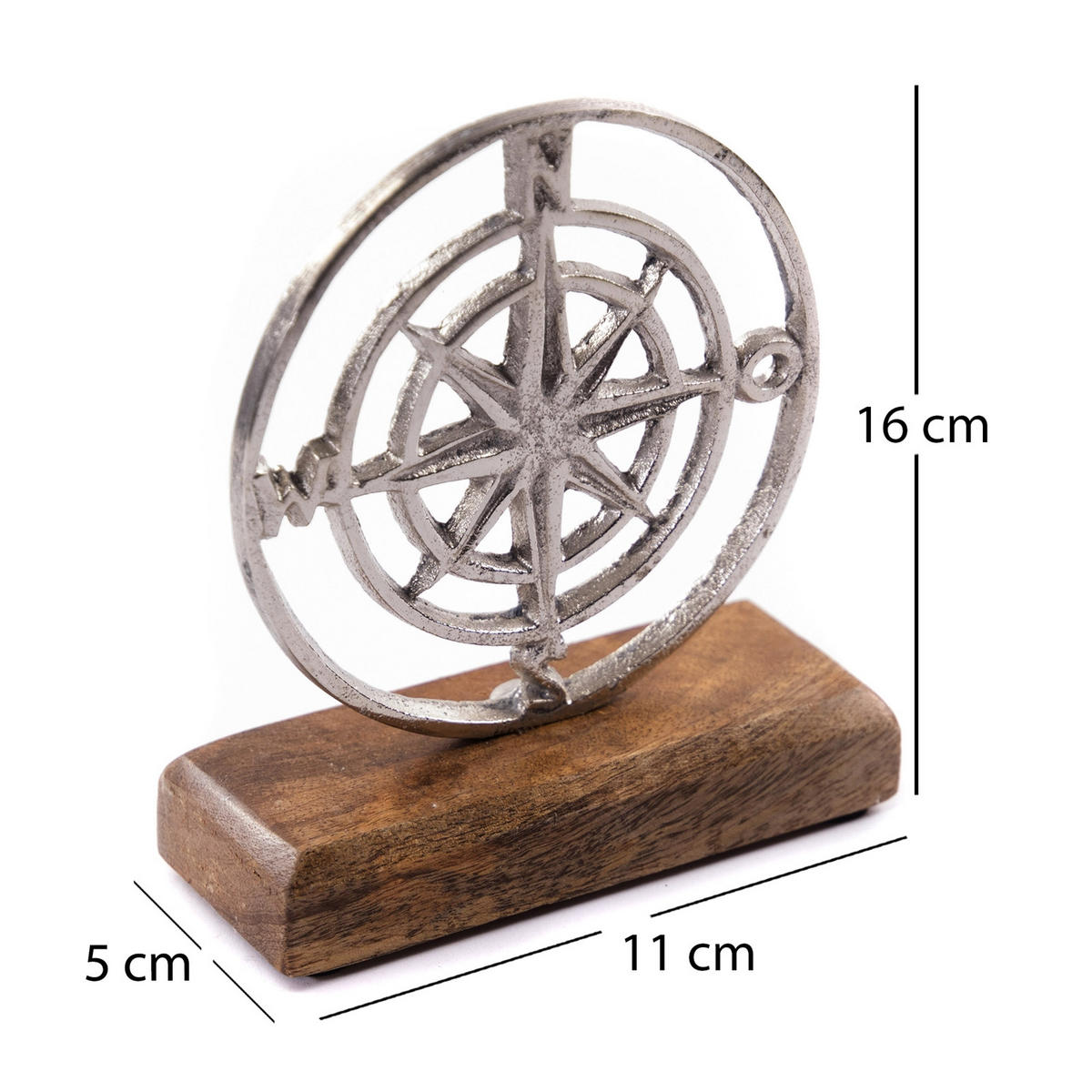 AUFSTELLER Maritim Windrose Metall, Mangoholz silber-braun - Naturfarben, Holz (11/16/5cm) - DESIGN DELIGHTS