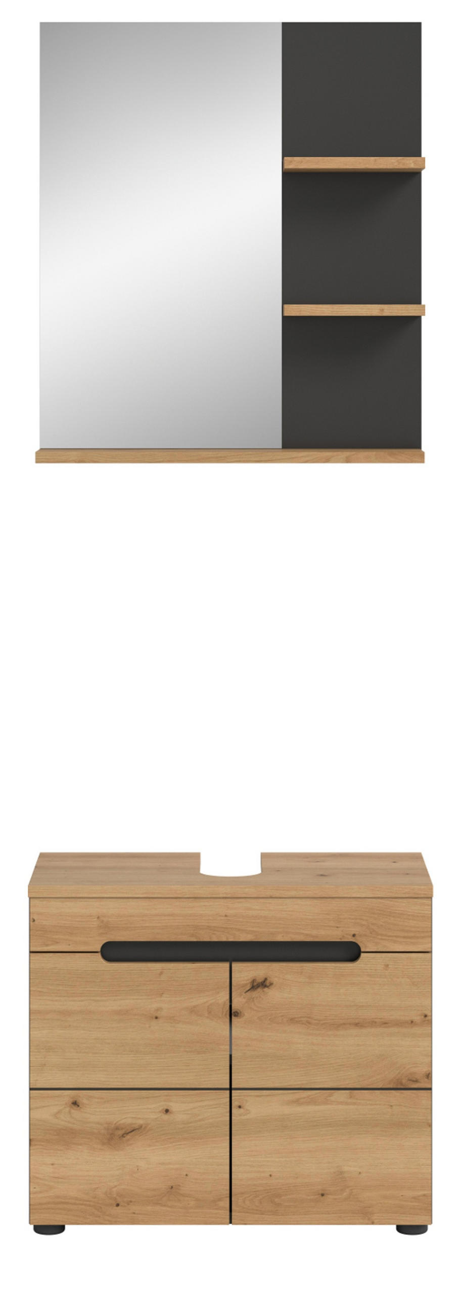BADMÖBEL-SET Eiche, grau 2-teilig 63 cm, Komplettset mit Soft-Close - Schwarz/Eiche Artisan, Glas/Holzwerkstoff (63/193/34cm) - Inn.Furn