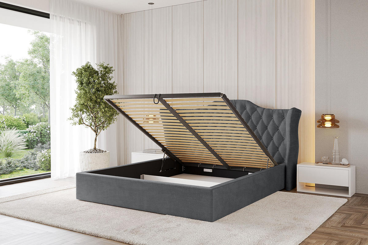 POLSTERBETT mit Bettkasten und Lattenrost, Boxbett ohne Matratze - ZORAN 180x200 Dunkelgrau - Anthrazit, Holzwerkstoff/Textil (180/200cm) - ALTDECOR