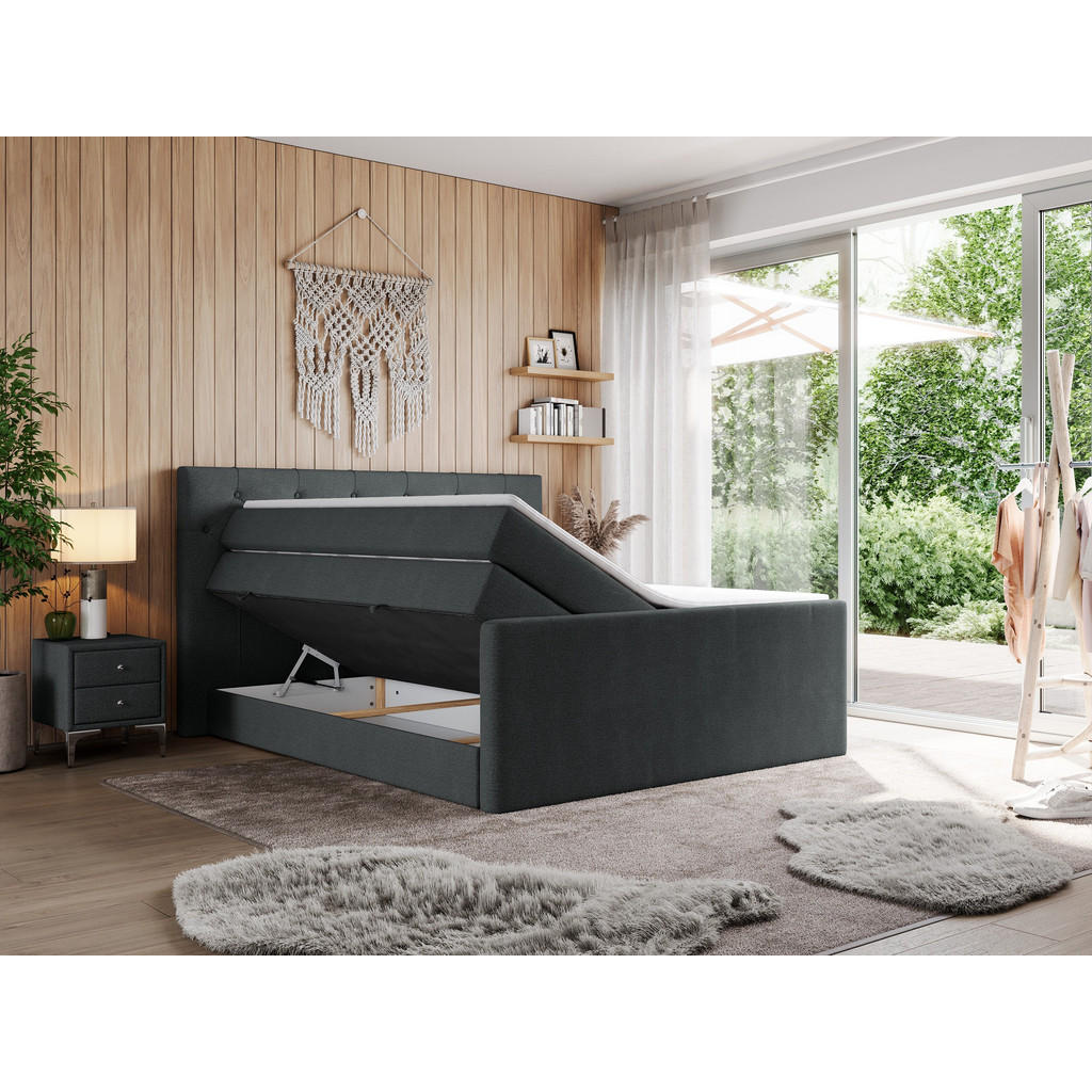 Thumbnail - MKS Boxspringbett, Dunkelgrau, Textil, 2-Sitzer, H4, Rechteckig, 140x200 cm, Schlafzimmer, Betten, Boxspringbetten