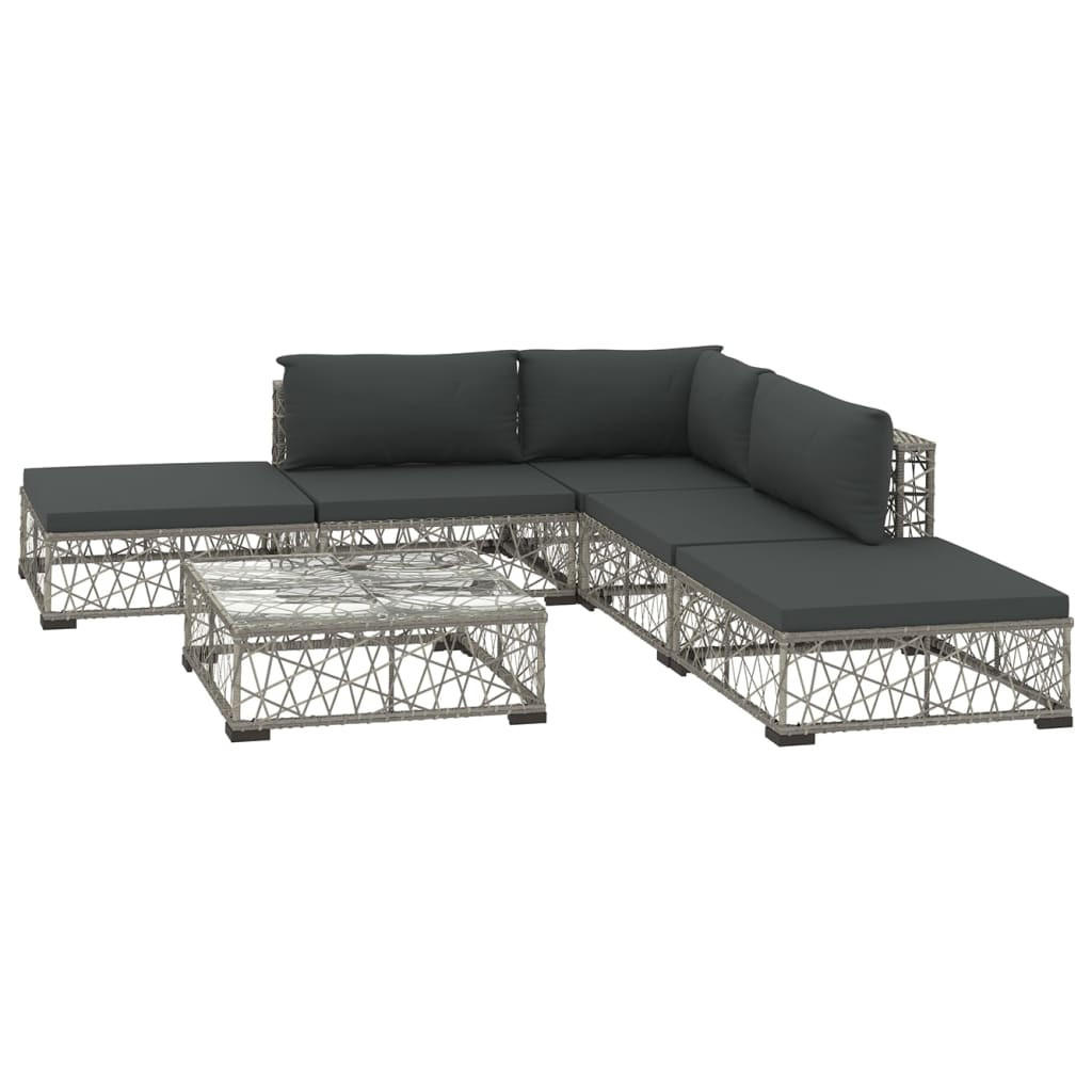GARTEN-LOUNGE-SET 6Er Set Mit Auflagen Poly Rattan Grau - Grau, Kunststoff - vidaXL