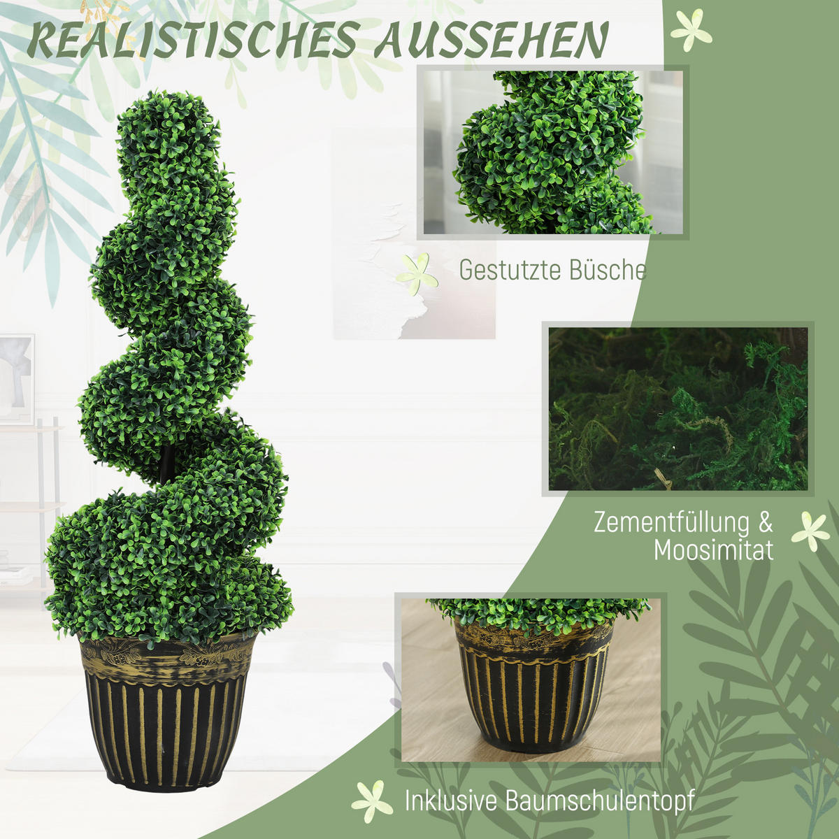 KÜNSTLICHE Pflanzen 2er-Set, UV-beständige 90 cm Kunstpflanze im Blumentopf - Grün, Kunststoff (90cm) - HOMCOM