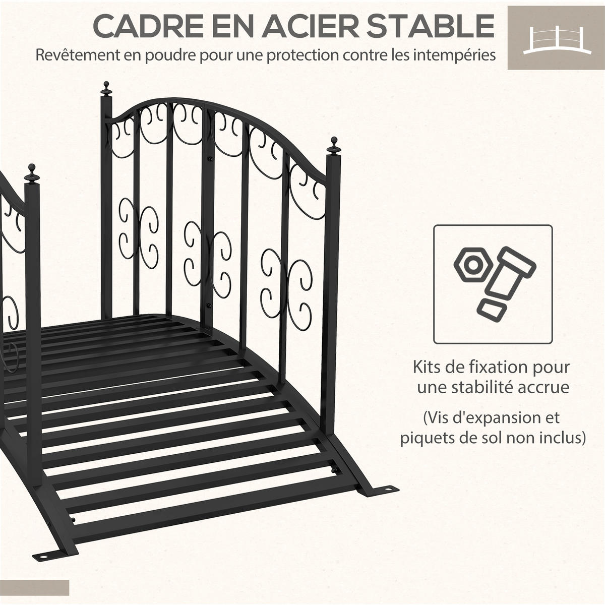 GARTENBRÜCKE DE-18864 mit Seitengeländern, Traglast 120 kg Schwarz - Schwarz, Metall (119/67/70cm) - ComfortXL