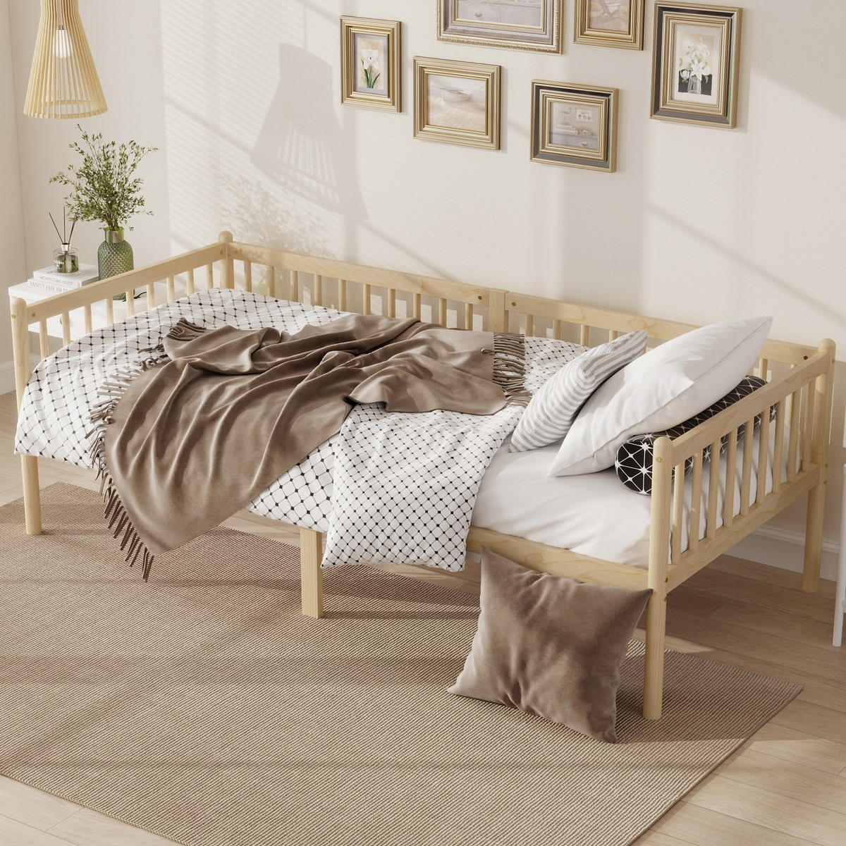 TAGESBETT 90x200 cm Massivholz, Einzelbett mit Lattenrost, Natur - Naturfarben, Holz/Holzwerkstoff (90/200cm) - LVHOM