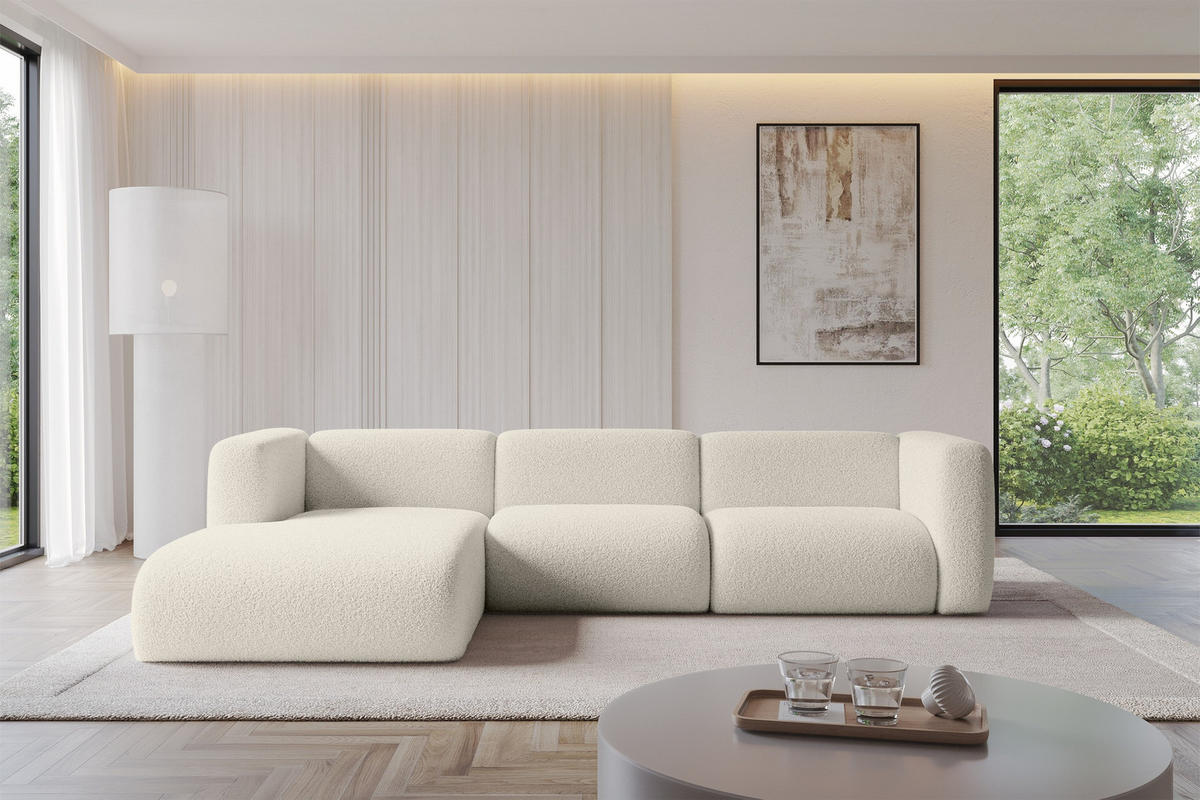 ECKSOFA Ottomane Links MIRA-L2 318x179x89 Beige Bouclé - Kaschmir/Beige, Holzwerkstoff/Kunststoff (318/179cm) - ALTDECOR