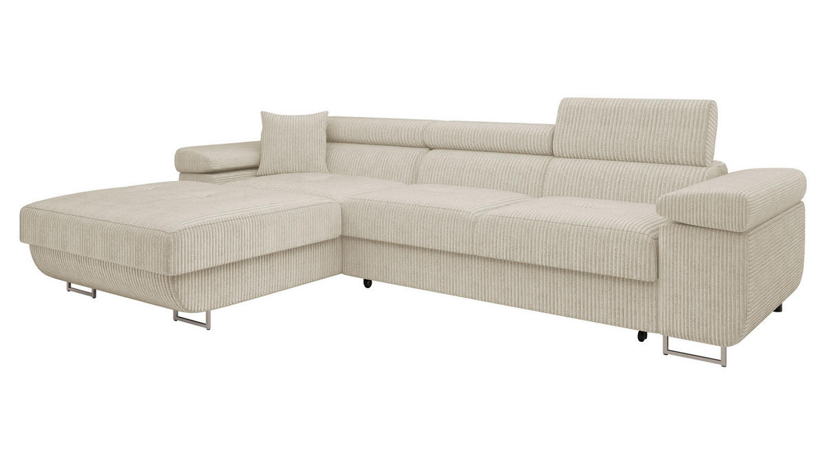 ECKSOFA Torezio Mini Cord, Seite: Links - Beige, Holz/Textil (280/170cm) - MIRJAN24