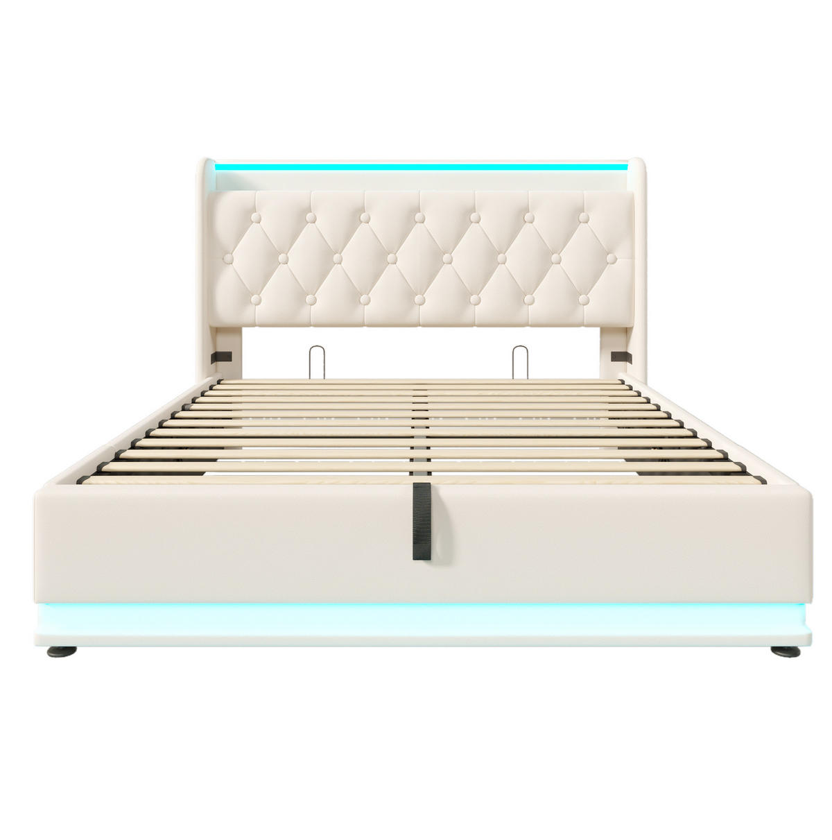 POLSTERBETT mit LED-Beleuchtung 140/200 cm mit Bettkasten & USB Typ-C, Weiß - Weiß, Kunststoff (140/200cm) - BEAOK