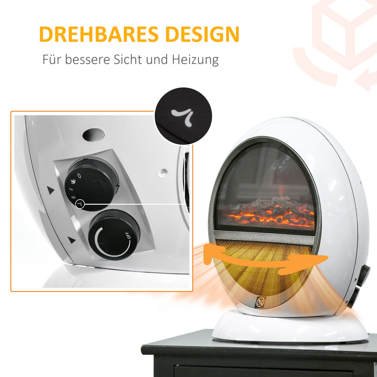 LED Elektrokamin Mini Tisch Standkamin mit Flammeneffekt 1500W Weiß - Weiß, Metall (18/35/30.5cm) - HOMCOM