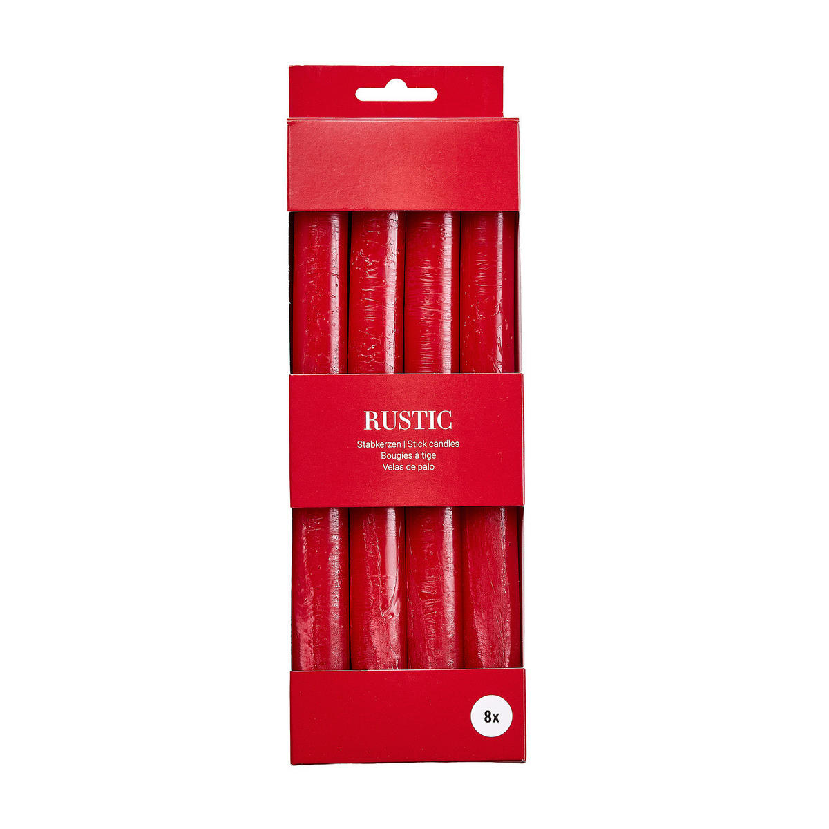STABKERZE (8er-Set) Rustic - Rot, Paraffin (2.2/24/2.2cm) - Butlers