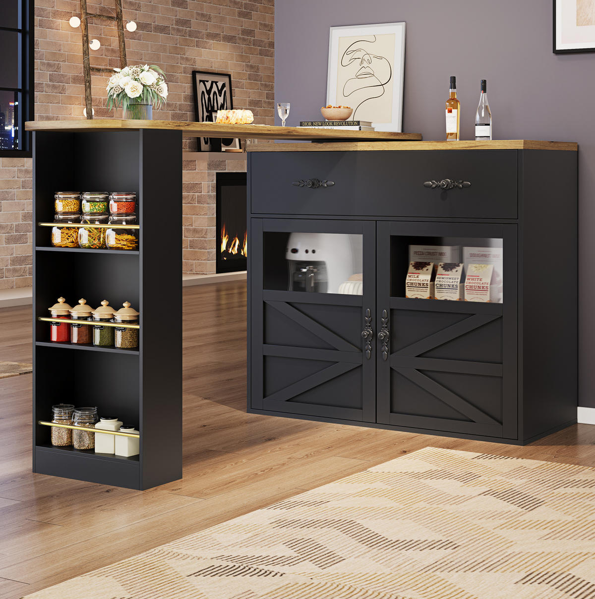 BARTISCH ausziehbar drehbar 138-204x39x104 cm MDF Black - Schwarz, Holzwerkstoff (35/104/204cm) - Meubliv