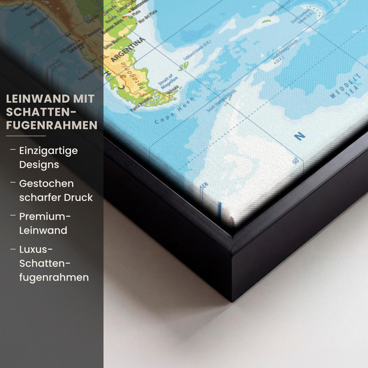 LEINWAND Bilder mit Rahmen - Weltkarte - Statistisch - Blau - Erde - Bildung - 70x100 - Blau, Textil (70/100cm) - MuchoWow