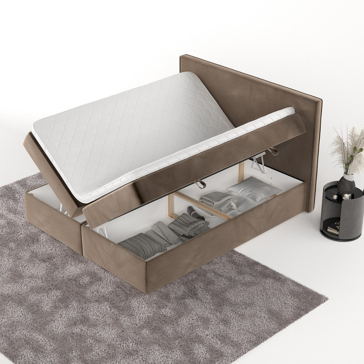 BOXBETT Nuvia 160/200 cm Braun im Paros Stoff - Schwarz/Braun, Holz/Holzwerkstoff (160/200cm) - AltaBeds