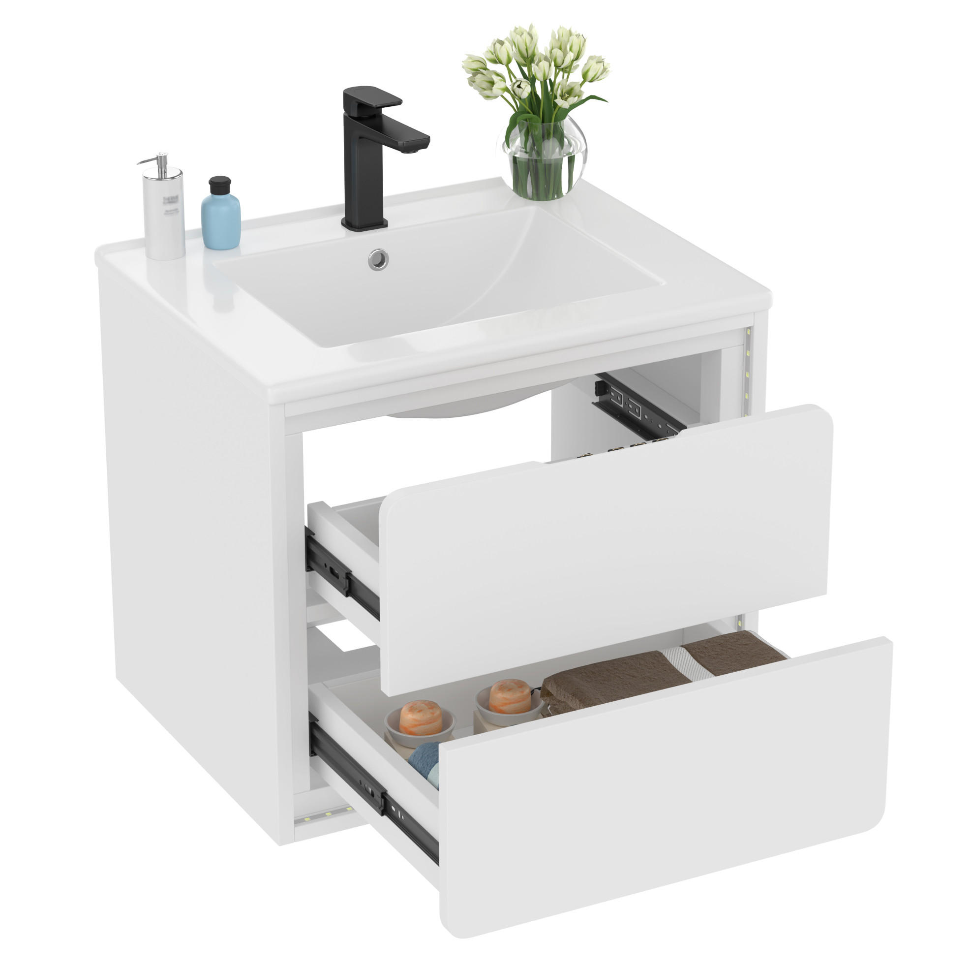 WASCHTISCHKOMBI 60/46/50 cm Weiß aus MDF und Keramik mit LED-Radarsensor-Beleuchtung - Weiß, Holzwerkstoff (60/50/46cm) - OKMYHOME