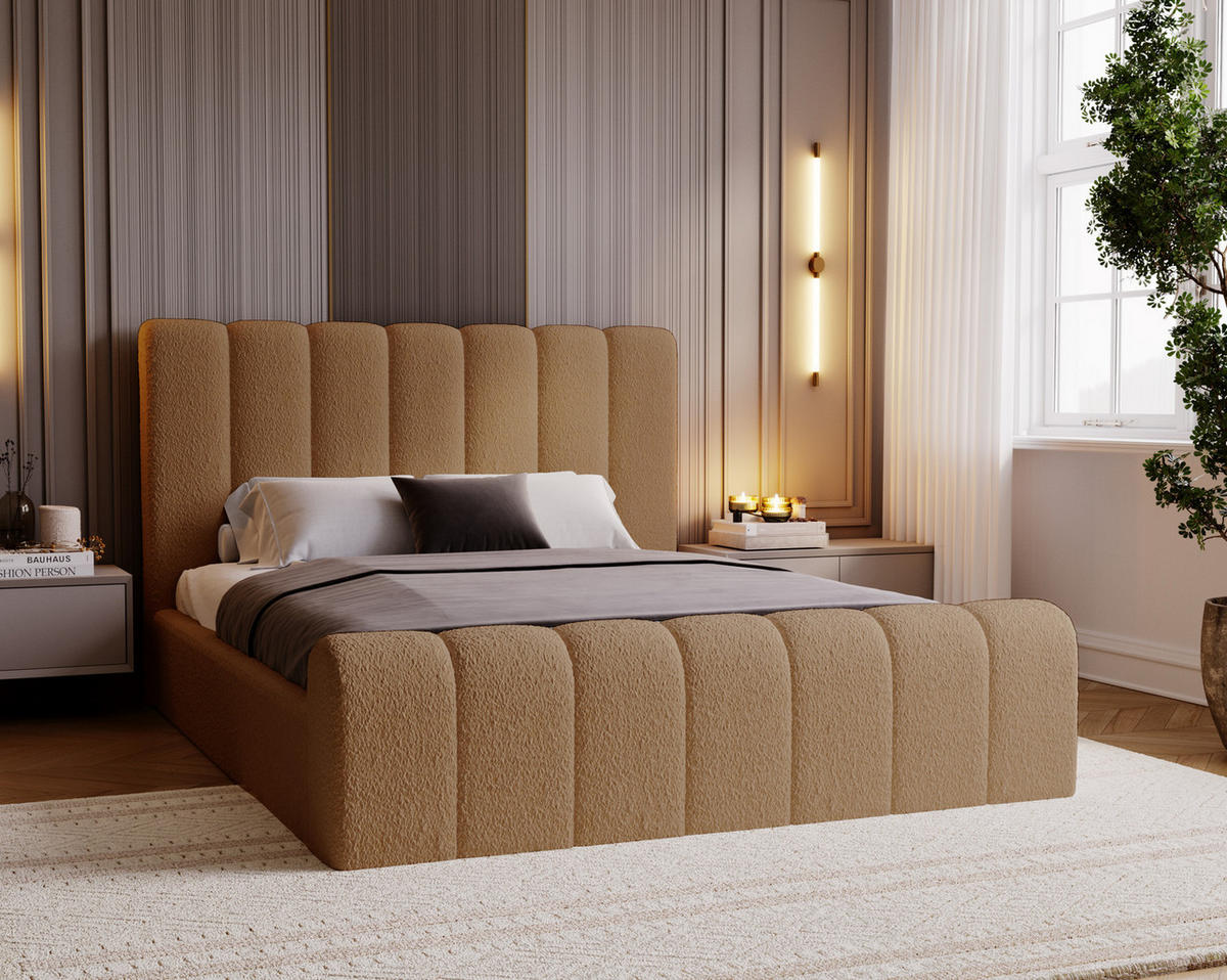 POLSTERBETT 180x200 Valetta mit Bettkasten, Bouclé Orange - Orange, Holz/Textil (180/200cm) - Emporius