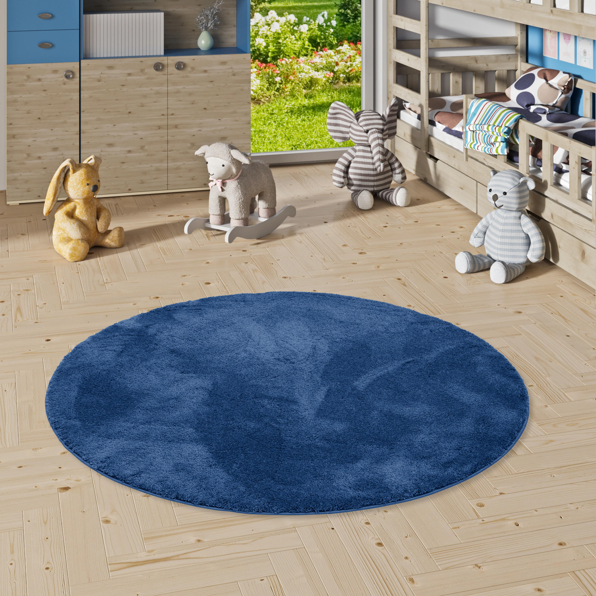 SUPER SOFT KINDER HOCHFLOR TEPPICH SILKY KIDS RUND - Dunkelblau, Textil (160/160cm) - Pergamon