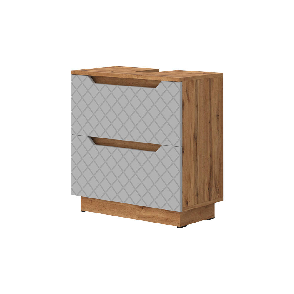 WASCHBECKENUNTERSCHRANK Lotta Eiche/Grau mit Kachelstruktur 59.8 x 62.5 cm mit 2 Schubladen - Eichefarben/Grau, Holzwerkstoff (59.8/62.5/32cm) - Vicco