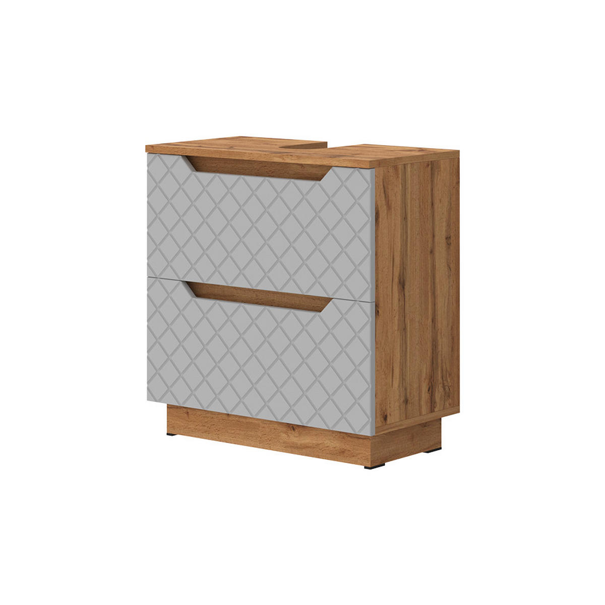 WASCHBECKENUNTERSCHRANK Lotta Eiche/Grau mit Kachelstruktur 59.8 x 62.5 cm mit 2 Schubladen - Eichefarben/Grau, Holzwerkstoff (59.8/62.5/32cm) - Vicco