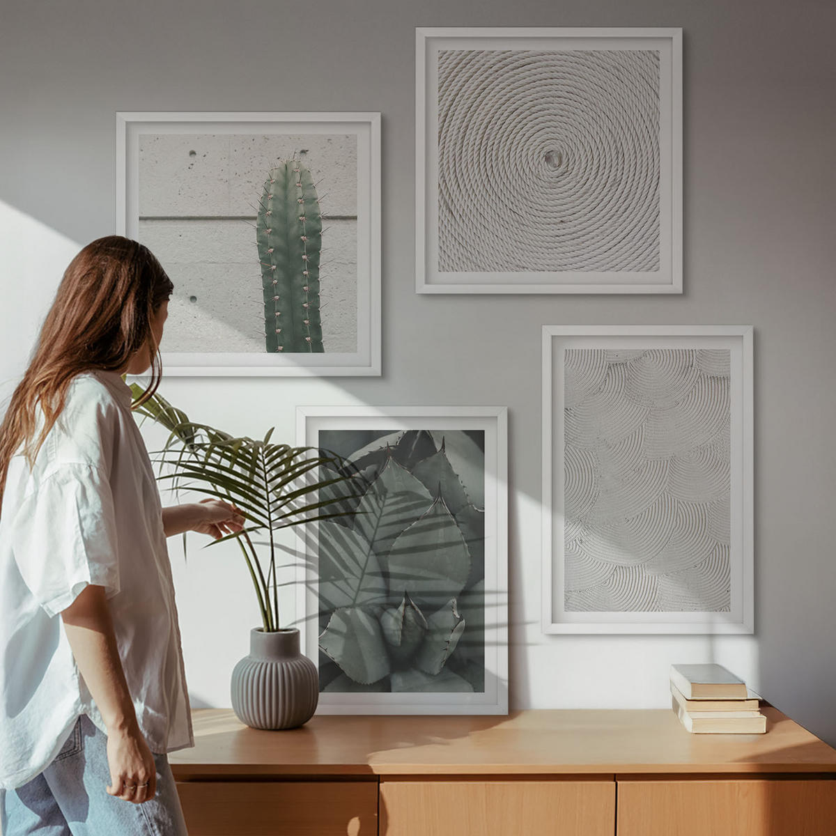 WANDBILDER 4er-Set - 50x50 cm & 40x60 cm Weißer Rahmen - Sommerliche Texturen aus den Tropen - Weiß, Kunststoff (50/50cm) - ArtPrintCave