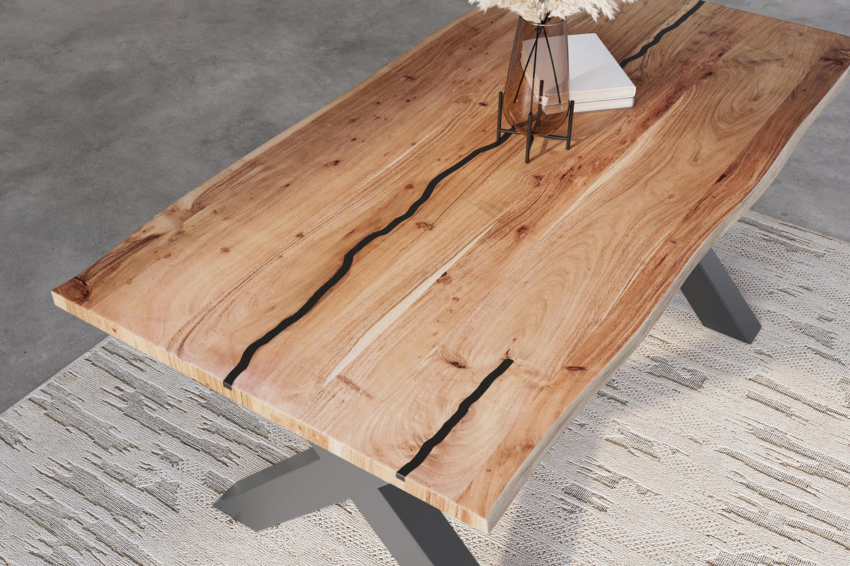 ESSTISCH POLLY - Beige/Schwarz, Holz/Metall (80/120/77cm) - SAM