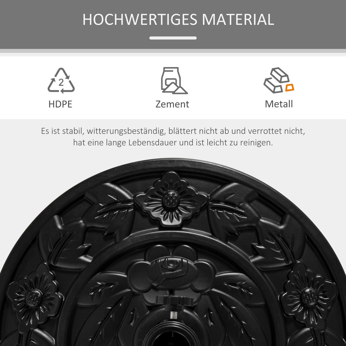 SONNENSCHIRMSTÄNDER, HDPE, Zement, Schwarz - Schwarz, Kunststoff (32/50cm) - Outsunny