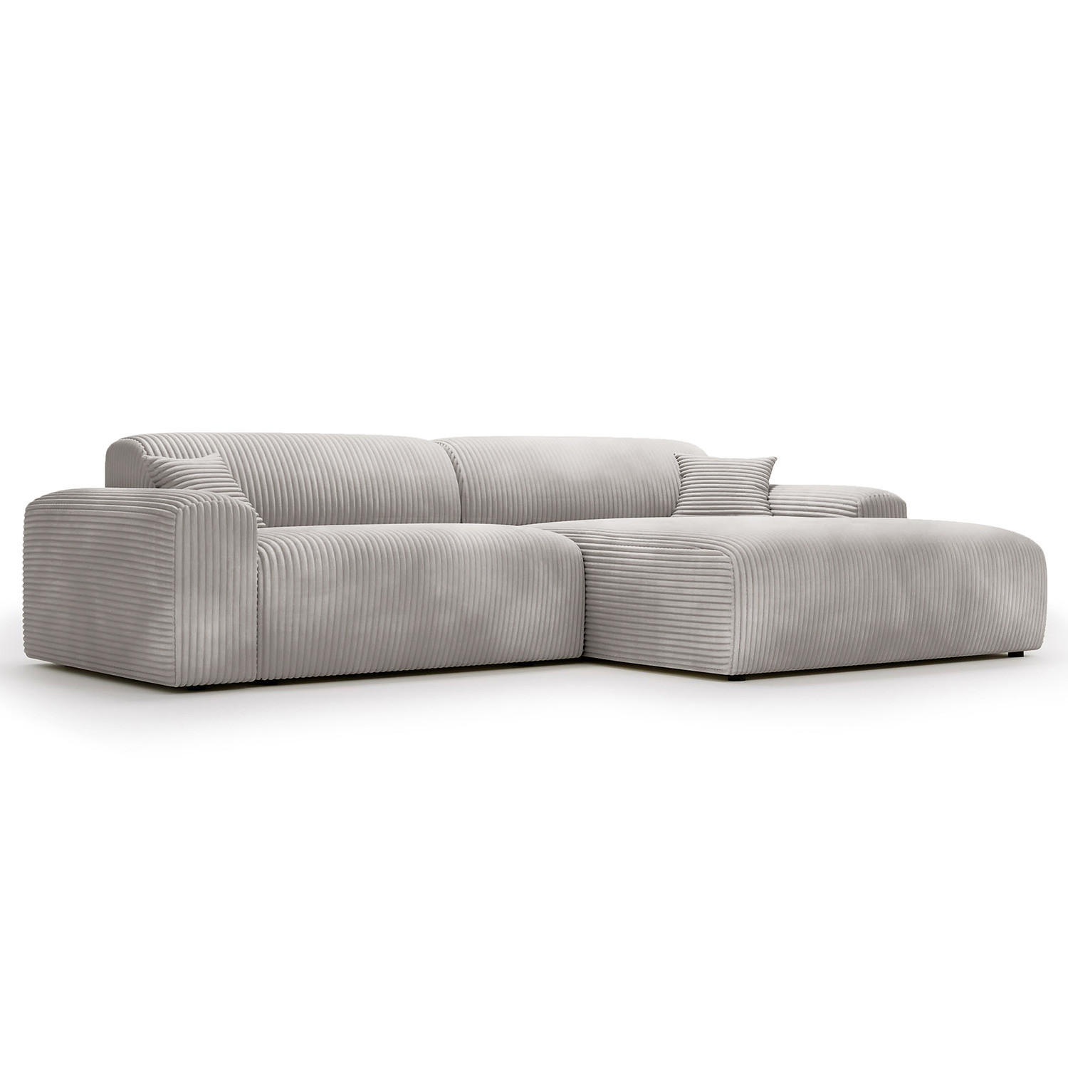ECKSOFA mit Longchair - Cord - Hellgrau/Schwarz, Kunststoff/Textil (284/178cm) - home24