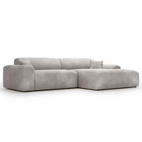 ECKSOFA mit Longchair - Cord - Hellgrau/Schwarz, Kunststoff/Textil (284/178cm) - home24