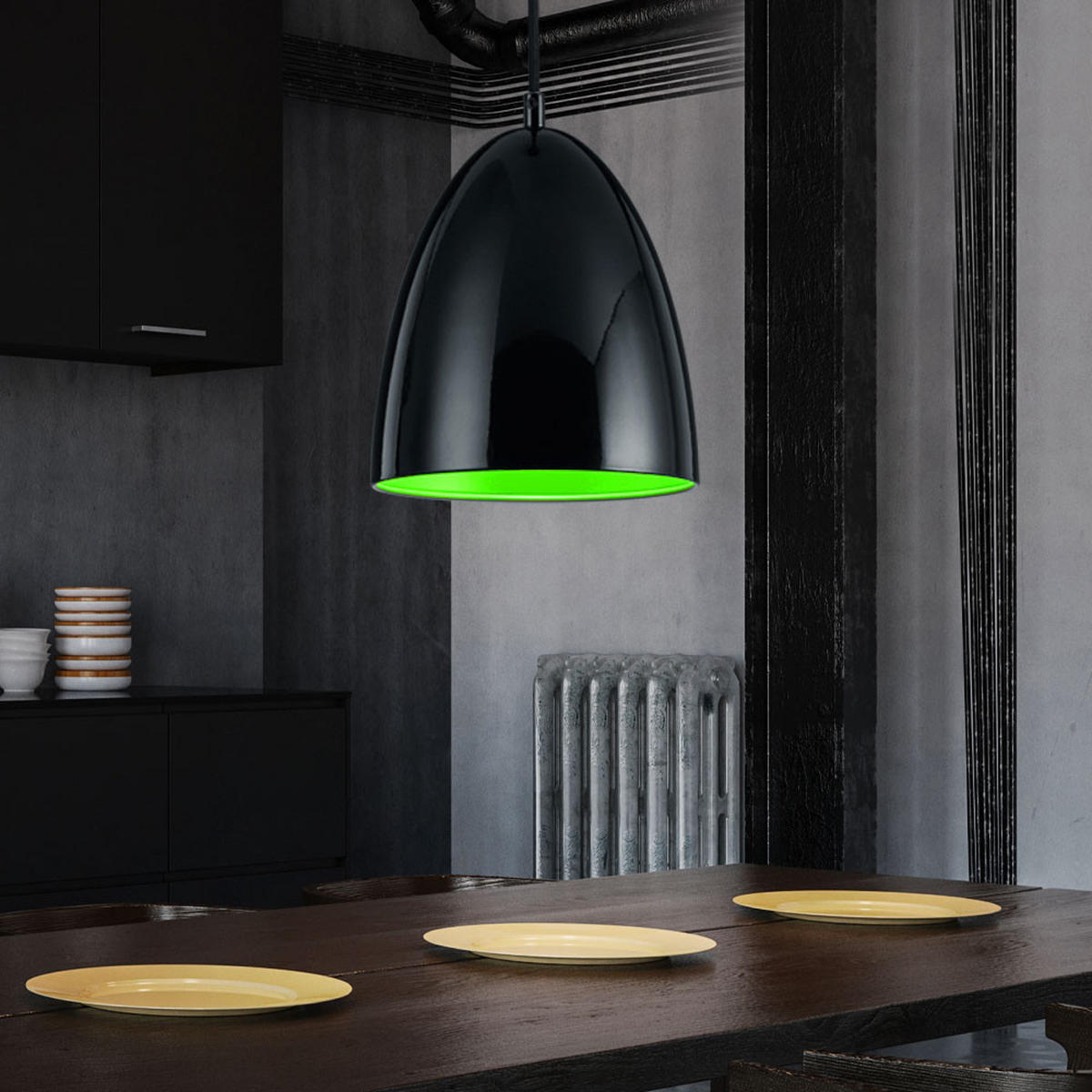 LED HÄNGELEUCHTE Metall Schwarz Grün - Schwarz, Metall (19/19/130cm)