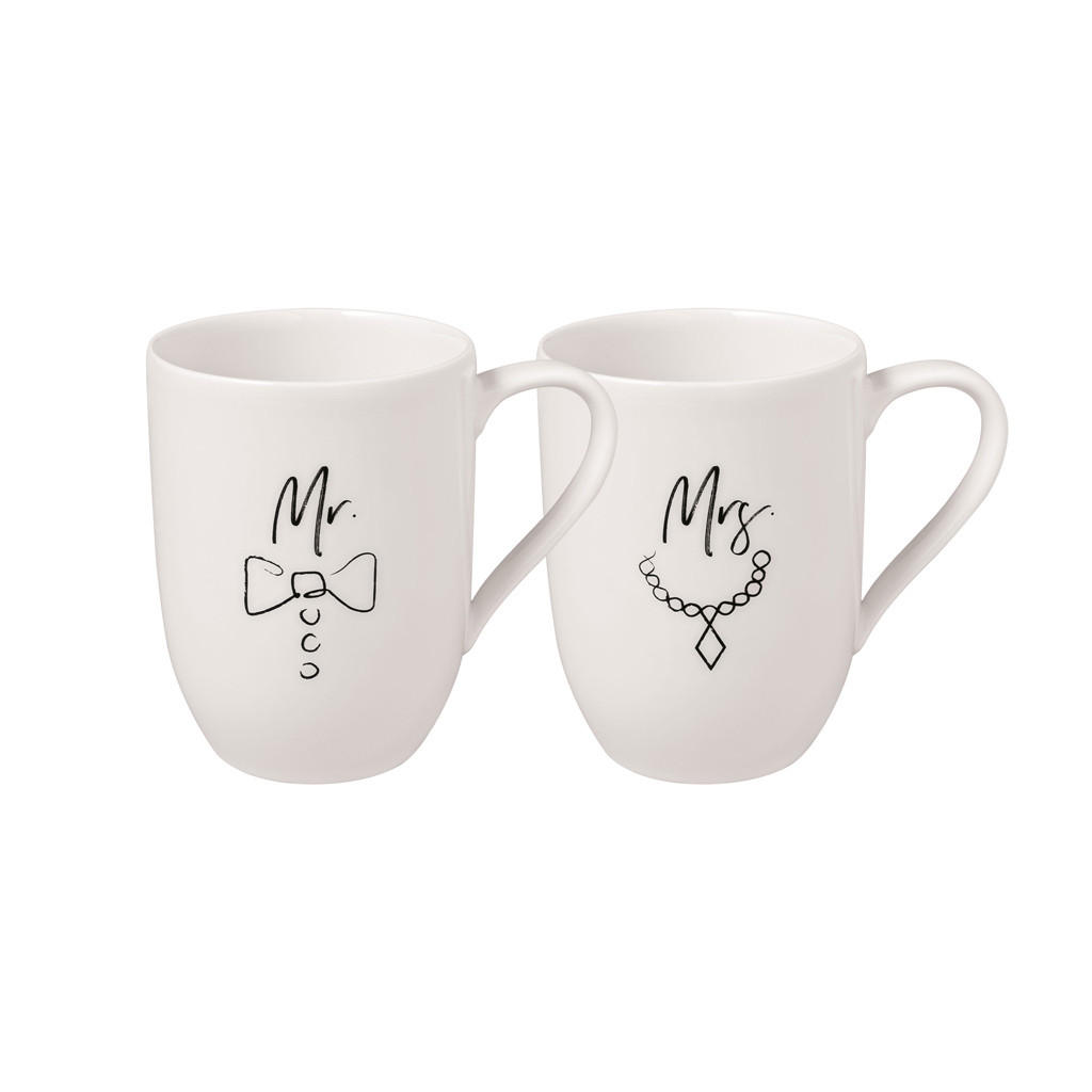 KAFFEEBECHER MR AND MRS Statement weiß 280 ml 2er Set - Weiß, Keramik (0.28L) - Villeroy & Boch