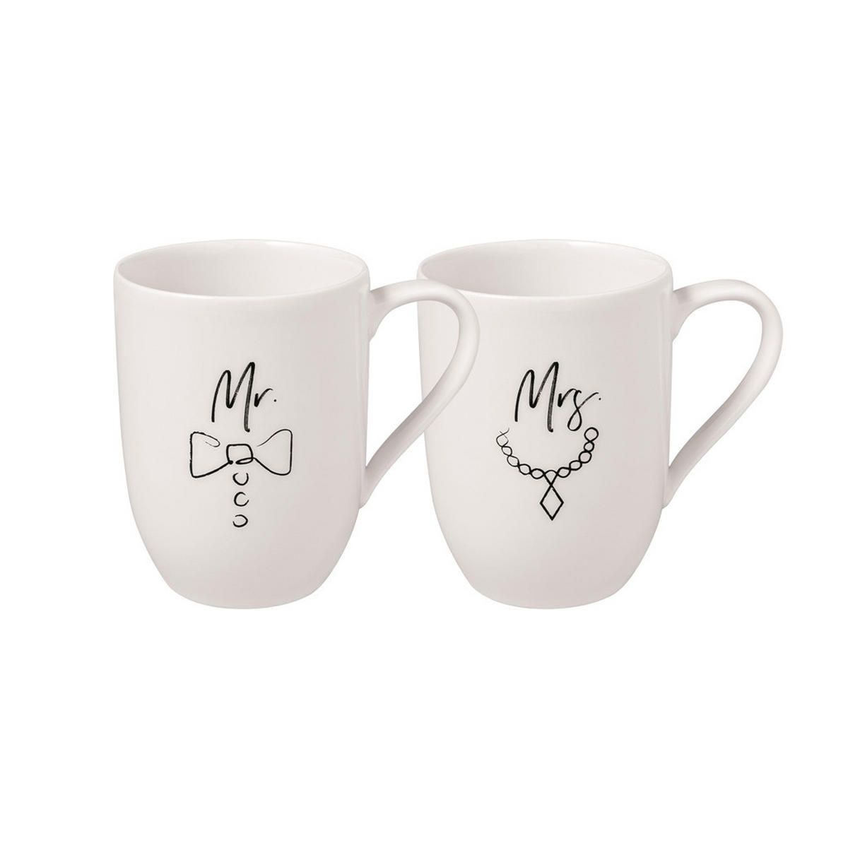 KAFFEEBECHER MR AND MRS Statement weiß 280 ml 2er Set - Weiß, Keramik (0.28L) - Villeroy & Boch