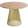 ESSTISCH Naro rund ausziehbar mit Goldenem Lamellen-Metallgestell, Braun 100-180/100/76 cm - Eiche Wotan/Goldfarben, Holzwerkstoff/Metall (100/100/76cm) - WFL GROUP