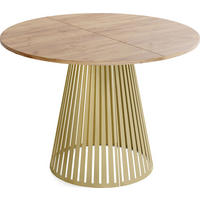ESSTISCH Naro rund ausziehbar mit Goldenem Lamellen-Metallgestell, Braun 120-200/120/76 cm - Eiche Wotan/Goldfarben, Holzwerkstoff/Metall (120/120/76cm) - WFL GROUP