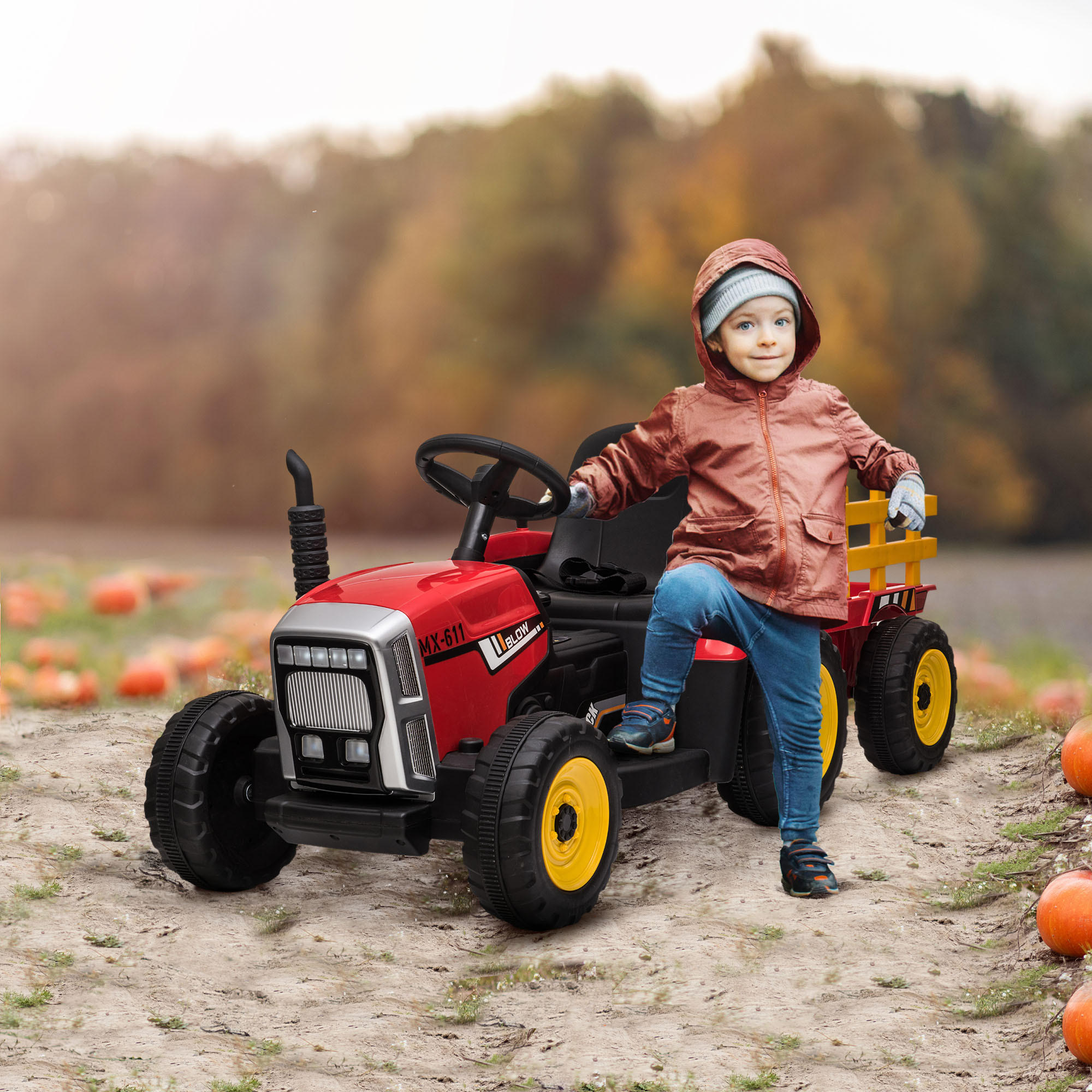 ELEKTRISCHER Traktor Kinder Aufsitztraktor mit MP3 Funktion, 3-6KM/H, Rot - Rot, Metall (136.5/50/52.5cm) - HOMCOM