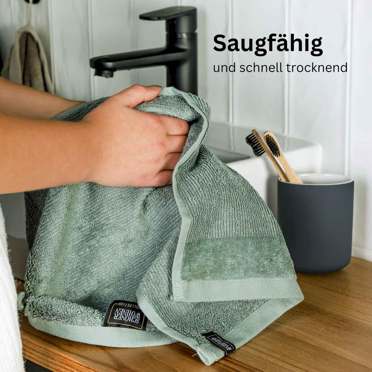 GÄSTEHANDTUCH SENSE-6 - Grün, Textil (30/50cm) - Schöner Wohnen