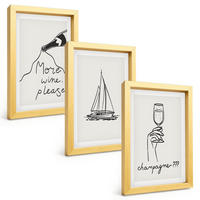 BILDER SET 3er Set - 20x30 cm Goldrahmen - Weinsegelboot-Glas-Linienzeichnung - Goldfarben, Kunststoff (20/30cm) - TULUP