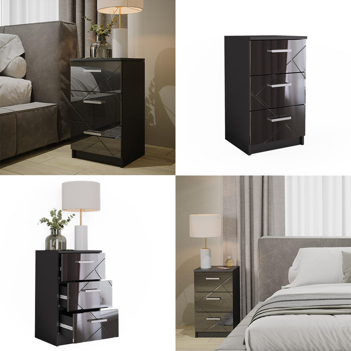 NACHTTISCH Irma Schwarz 37.6 x 66 cm - Schwarz, Holzwerkstoff (35.5/66/37.6cm) - Vicco