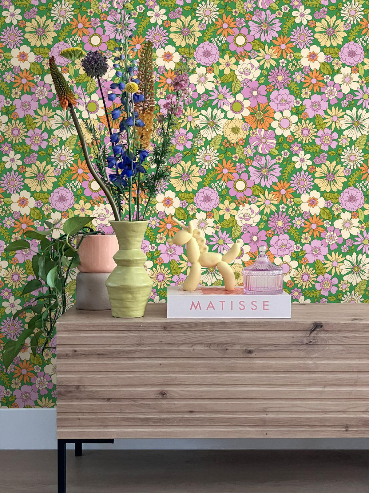 TAPETE Retro Blumen 50 x 900 cm - Grün, Papier (50/900cm) - ESTAhome