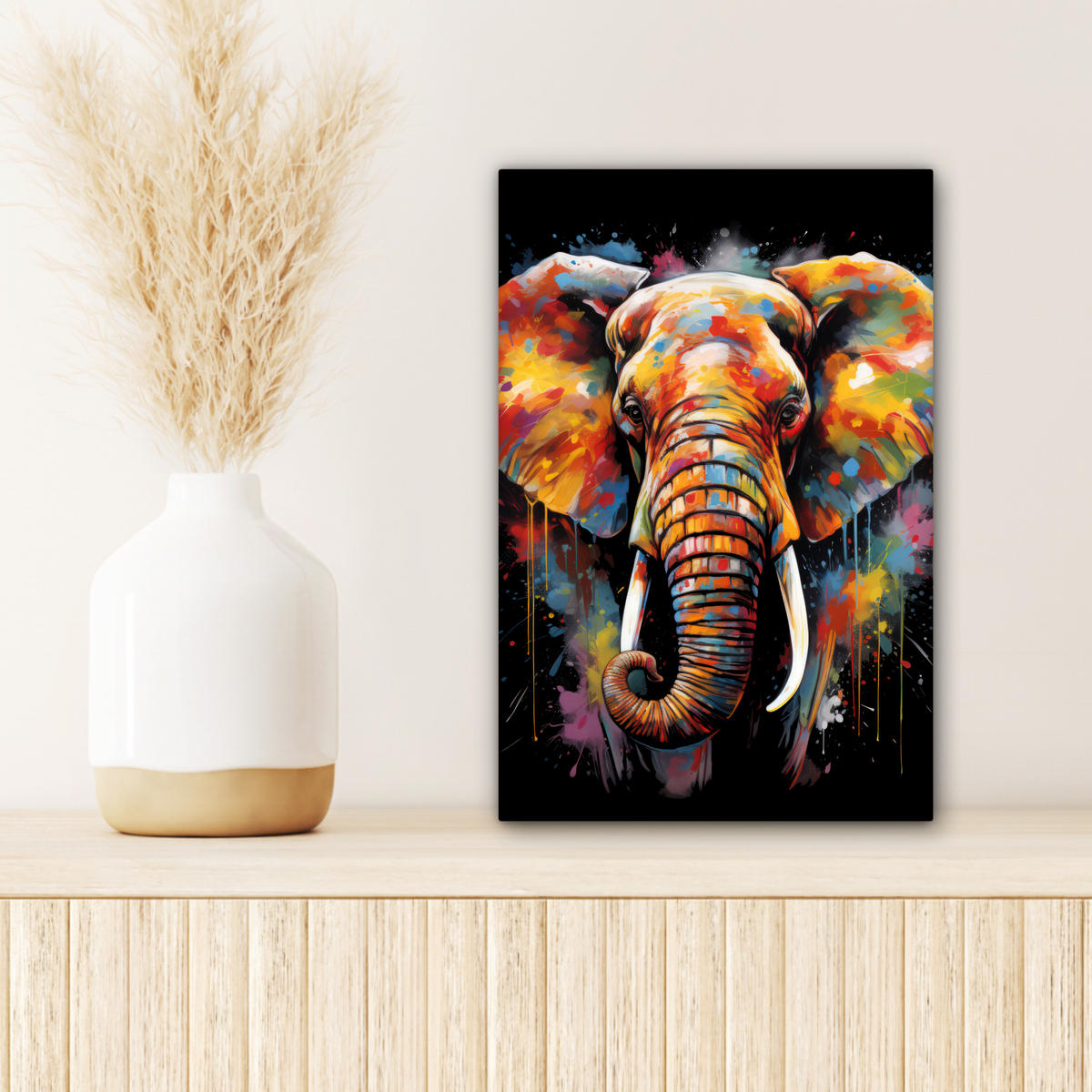 LEINWANDBILD Elefant - Graffiti - Schwarz - Tiere - Farben 20x30 cm - Schwarz, Textil (20/30cm) - MuchoWow