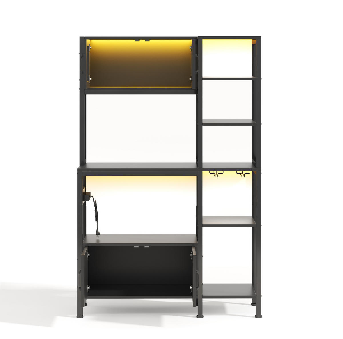 BUFFET 115/40/180 cm schwarz aus MDF und Stahl mit LED - Schwarz, Holzwerkstoff (115/180/40cm) - OKWISH